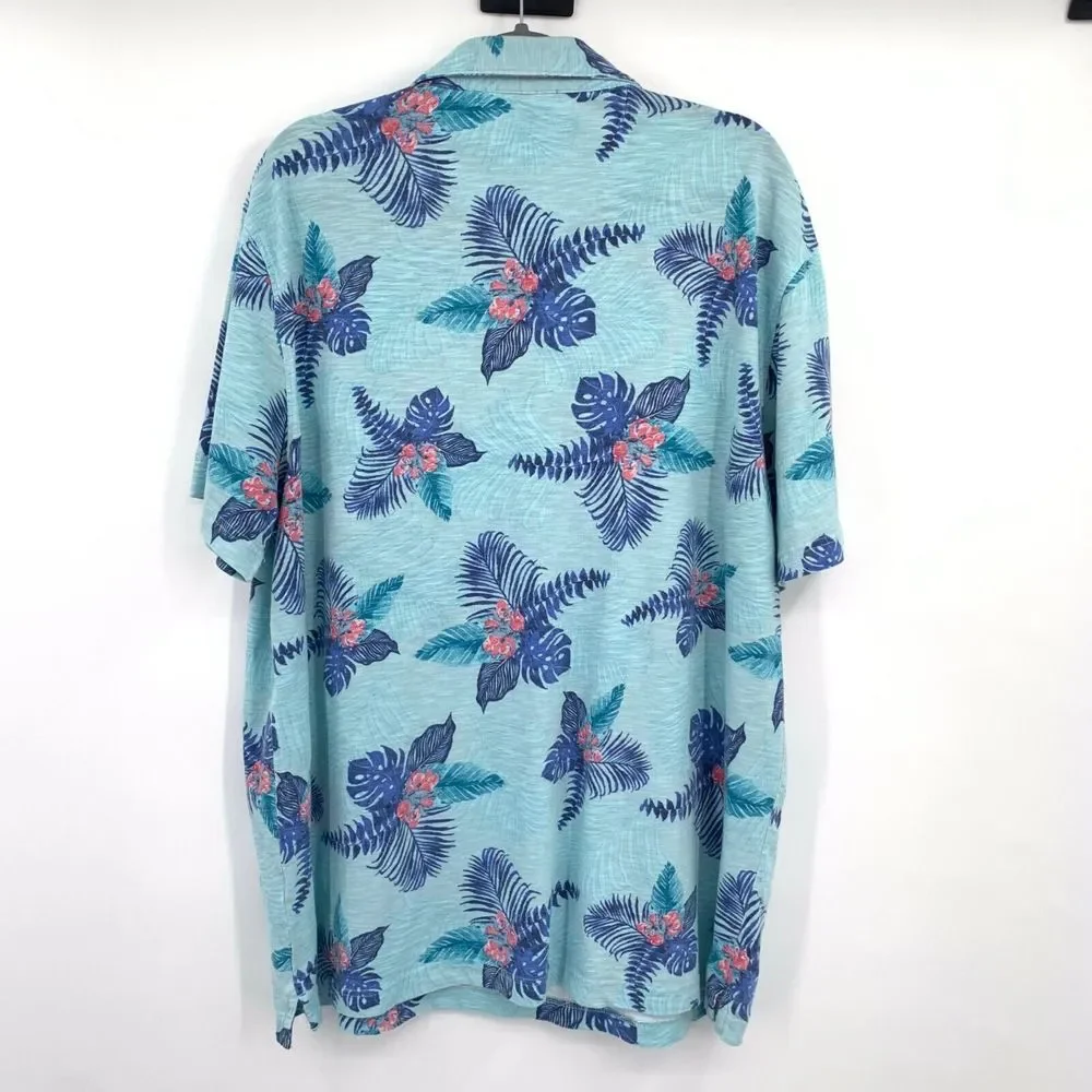 IZOD Saltwater Teal Tropical Relaxed Classic Mens Short Sleeve Polo Shirt‎ Sz XL